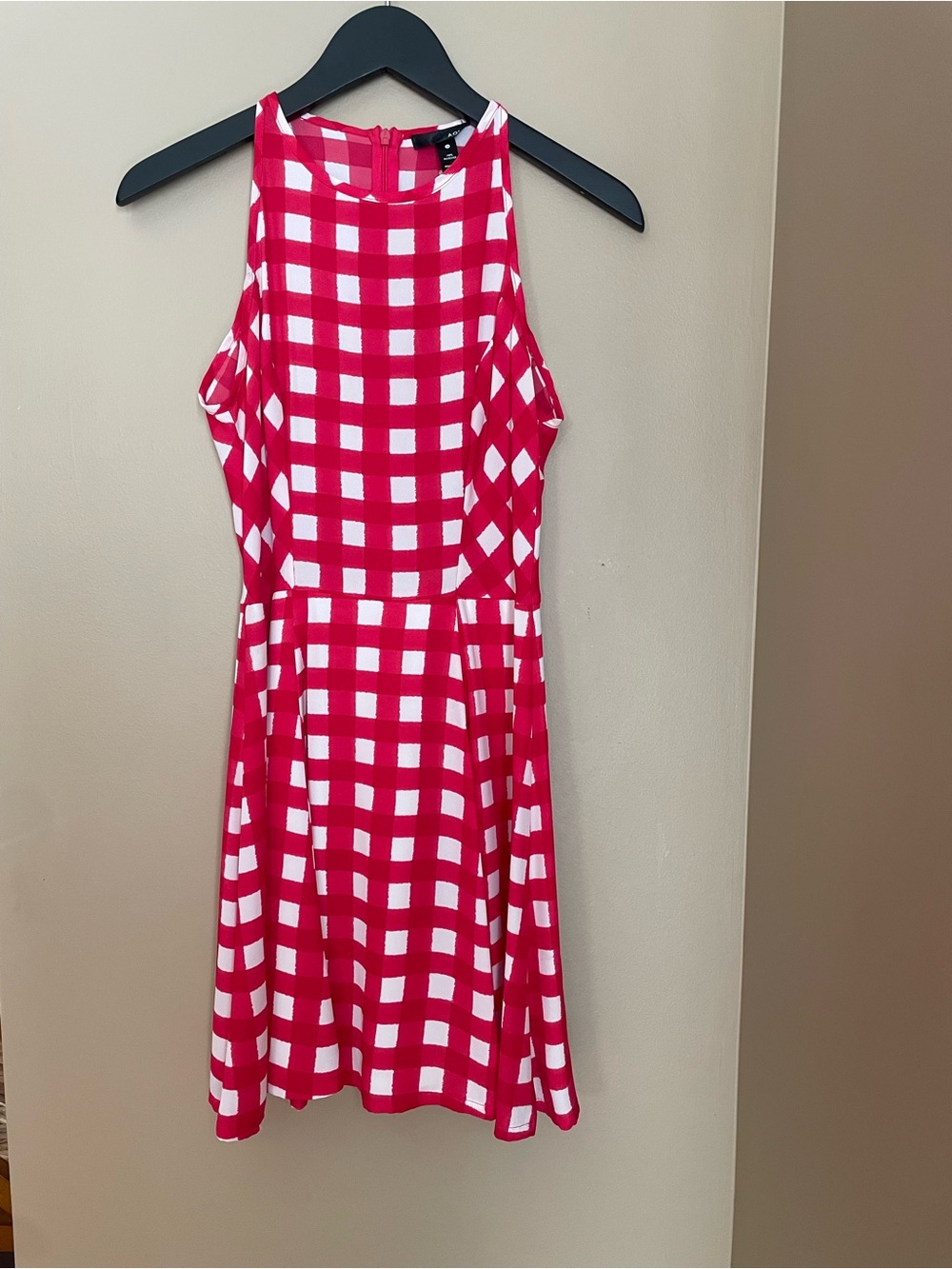 AQUA Red White Gingham Halter Mini Dress Womens Small Fit Flare Picnic
